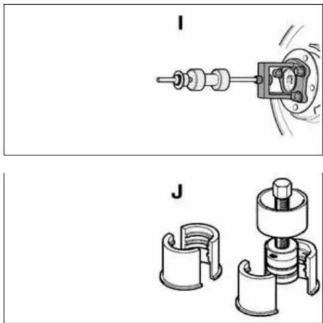 Technical illustration showing mechanical assembly steps (I and J), no visible text or symbols.