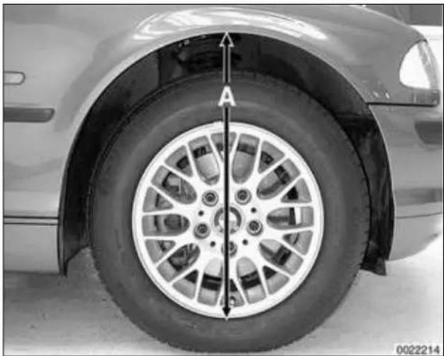 Close-up of a car wheel rim with a tire, showing a measurement arrow labeled 'A' (no text or symbols on the tire itself).