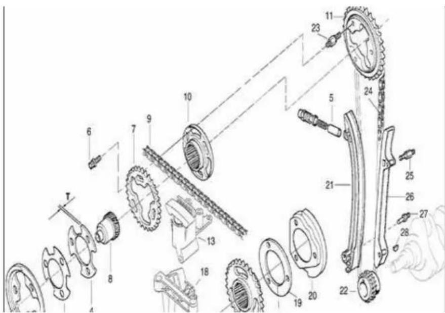 Technical diagram of mechanical assembly with numbered components for identification