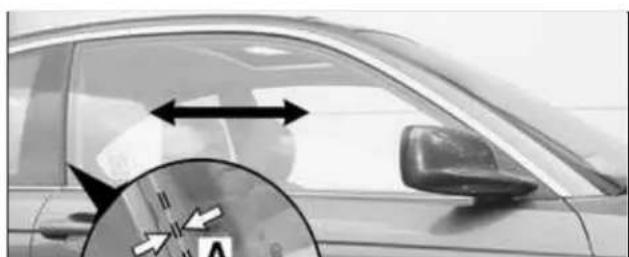 Side view of a car with directional arrows and a circular diagram showing a vehicle's side profile (no readable text or symbols)