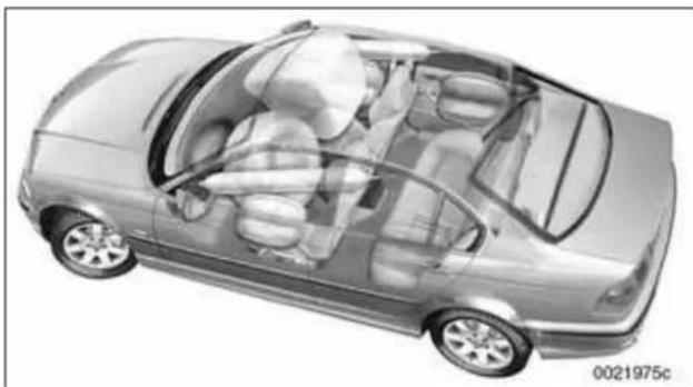 Cutaway illustration of a sedan showing internal compartments and structural details (no text or symbols)