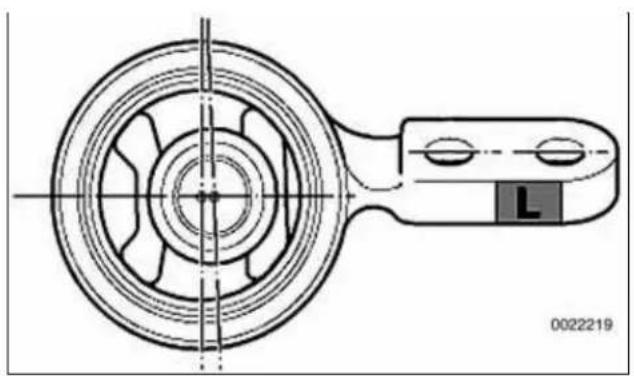 Technical line drawing of a mechanical component with concentric rings and a handle (no text or symbols)