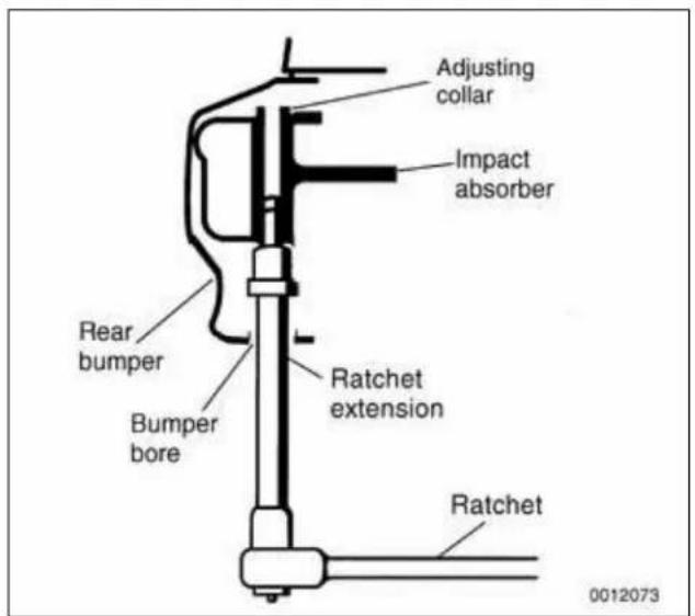 Adjusting collar Impact absorber Rear bumper Bumper bore Ratchet extension Ratchet 0012073