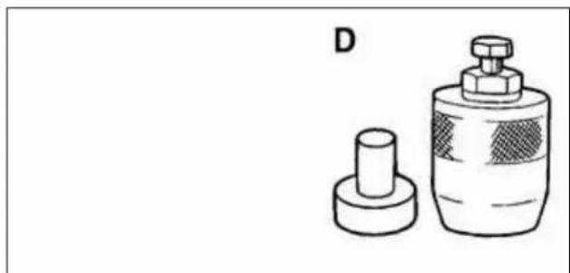 Illustration of two mechanical components labeled D, one cylindrical and one cylindrical with a knob (no text or symbols present)