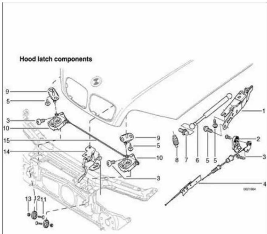 Hood latch components 9 5 3 10 15 14 13 12 11 10 9 5 3 8 7 6 5 5 1 2 3 4 0021904