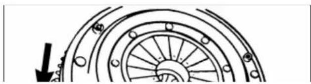 Diagram of concentric circular arcs with radial segments and a downward arrow, no text or symbols present
