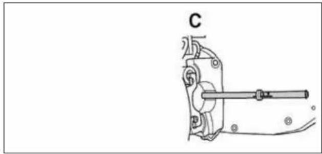 Technical line drawing of a mechanical component labeled 'C', showing a shaft and housing assembly (no text or symbols beyond label)