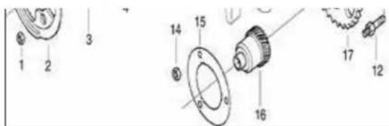 Technical diagram of mechanical components with numbered parts for identification
