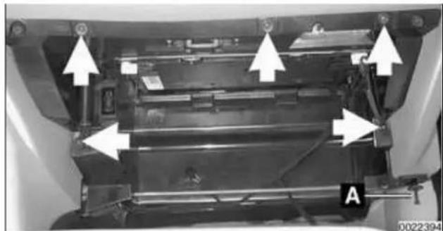Close-up of a mechanical component with arrows indicating assembly or movement, labeled 'A' and page number 0022394 (no readable text beyond labels)