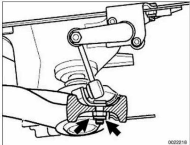 Mechanical assembly diagram showing a lever mechanism with arrows indicating motion direction (no text or symbols present)