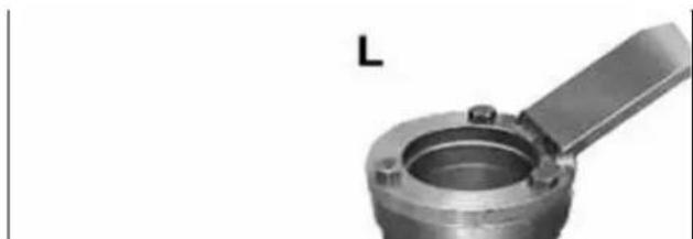 Close-up of a metallic mechanical component with a flanged handle and central bore (no visible text or symbols)