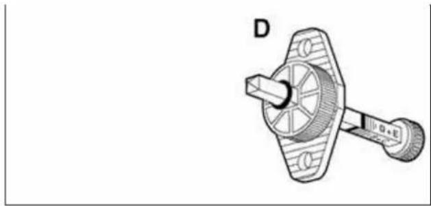 Technical drawing of a mechanical component with labeled part D (no text or symbols on the diagram itself)