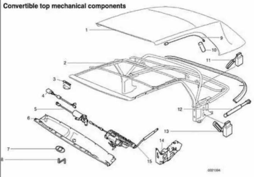 Convertible top mechanical components 1 2 3 4 5 6 7 8 9 10 11 12 13 14 15 0021994
