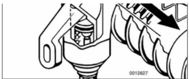 Mechanical assembly diagram showing internal components and motion direction (no text or symbols)