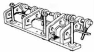 Mechanical assembly diagram showing interconnected brackets and mounting points (no text or symbols)