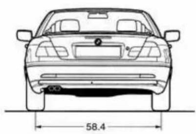 Front view line drawing of a sedan car with height dimension labeled 58.4 (no text or symbols on the car itself)