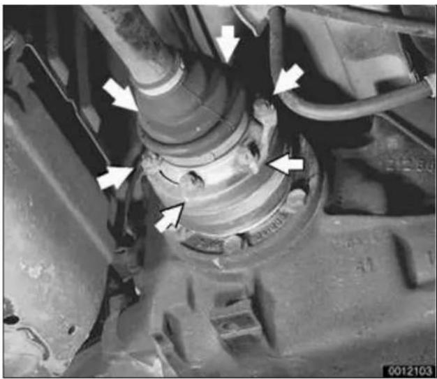 Close-up of a mechanical assembly with white arrows pointing to specific components (no visible text or symbols)