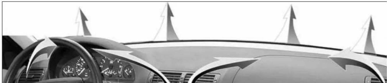 Front view of a car dashboard with directional arrows and speedometer, symbolizing growth or improvement (no text or symbols present)