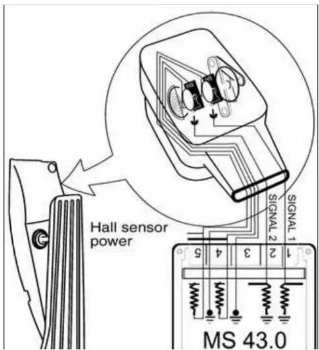 Hall sensor power SIGNAL 1 SIGNAL 2 MS 43.0