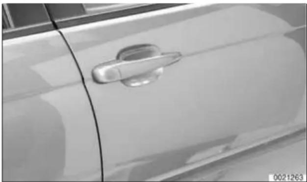 Close-up of a car's side panel showing the handle and door (no text or symbols visible)