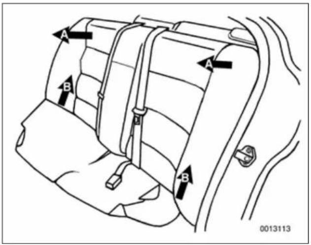 BMW 328i (2002) - Rear seat cushion and backrest, removing and installing (fixed seat back models) - 1