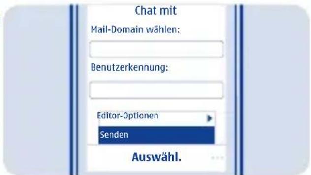 Chat mit Mail-Domain wählen: Benutzerkennung: Editor-Optionen Senden Auswähl.
