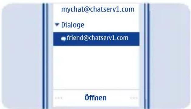 mychat@chatserv1.com ✓ Dialoge ●friend@chatserv1.com Öffnen