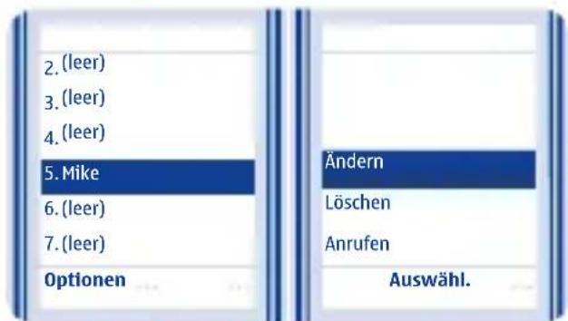 2. (leer) 3. (leer) 4. (leer) 5. Mike 6. (leer) 7. (leer) Optionen Ändern Löschen Anrufen Auswähl.