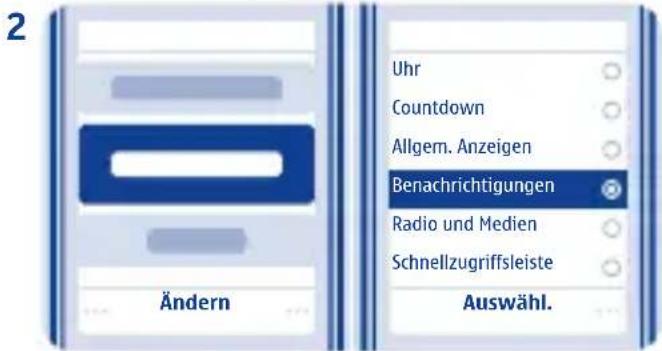 2 Ändern Uhr Countdown Allgem. Anzeigen Benachrichtigungen Radio und Medien Schnellzugriffsleiste Auswähl.