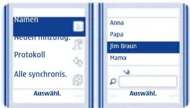 Namen Neuern hinzulug. Protokoll Alle synchronis. Auswähl. Anna Papa Jim Braun Mama Auswähl.
