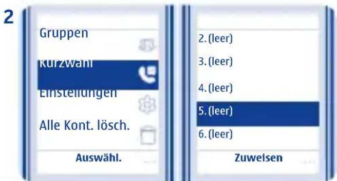 2 Gruppen kurzwahl Einstellungen Alle Kont. lösch. Auswähl. 2. (leer) 3. (leer) 4. (leer) 5. (leer) 6. (leer) Zuweisen