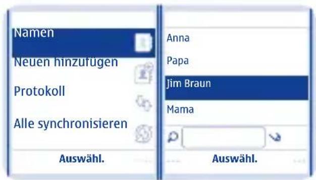 Namen Neuen hinzufügen Protokoll Alle synchronisieren Auswähl. Anna Papa Jim Braun Mama Auswähl.