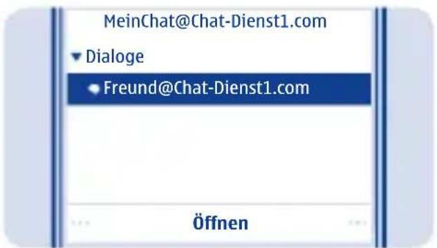 MeinChat@Chat-Dienst1.com ✓ Dialoge ● Freund@Chat-Dienst1.com Öffnen