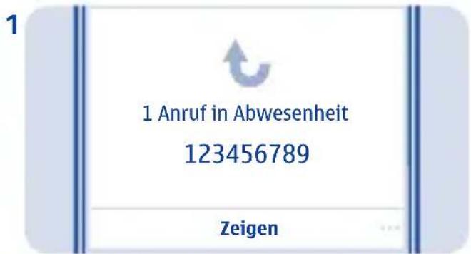 1 Anruf in Abwesenheit 123456789 Zeigen