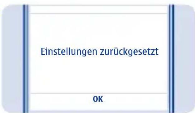 Einstellungen zurückgesetzt OK