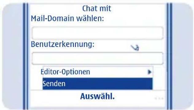 Chat mit Mail-Domain wählen: Benutzerkennung: Editor-Optionen Senden Auswähl.