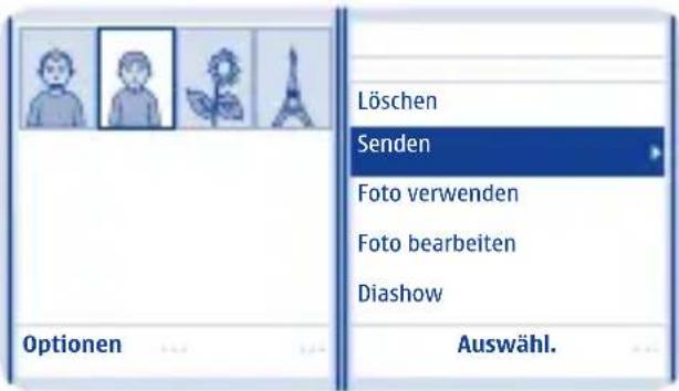 Löschen Senden Foto verwenden Foto bearbeiten Diashow Optionen Auswähl.