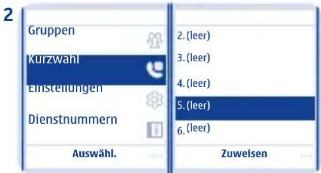 2 Gruppen Kurzwahl Einstellungen Dienstnummern Auswähl. 2. (leer) 3. (leer) 4. (leer) 5. (leer) 6. (leer) Zuweisen