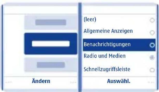 (leer) Allgemeine Anzeigen Benachrichtigungen Radio und Medien Schnellzugriffsleiste Ändern Auswähl.