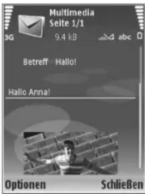 Multimedia Seite 1/1 3G 9.4 kB abc D Betreff Hallo! Hallo Anna! Optionen Schließen