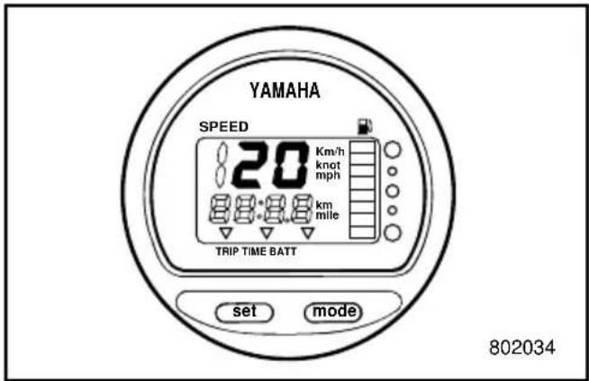 YAMAHA SPEED 20 Km/h knot mph 8.8:8.8 km mile TRIP TIME BATT set mode 802034