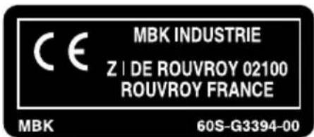CE MBK INDUSTRIE Z | DE ROUVROY 02100 ROUVROY FRANCE MBK 60S-G3394-00