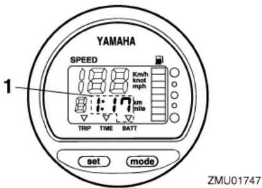 YAMAHA SPEED 1888 Km/h knot mph km mile TRIP TIME BATT set mode ZMU01747