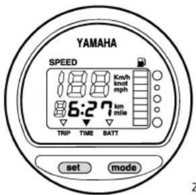 YAMAHA SPEED 86:27 km/h knot mph km mile TRIP TIME BATT set mode
