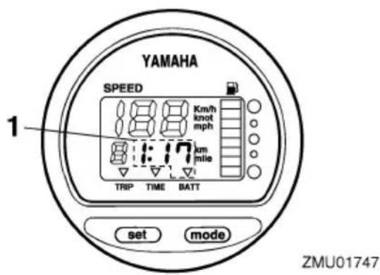 YAMAHA SPEED 18.8 Km/h knot mph km mile TRIP TIME BATT set mode ZMU01747