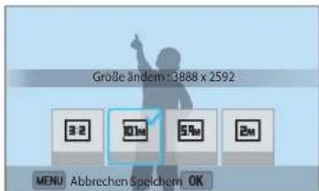 Große ändem: 3888 x 2592 3-2 10m 5m 2m MENU Abbrechen Speichem OK