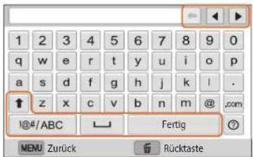 1 2 3 4 5 6 7 8 9 0 q w e r t y u i o p a s d f g h j k l . ↑ z x c v b n m @ .com 1@#/ABC Fertig ? MENU Zurück Rücktaste