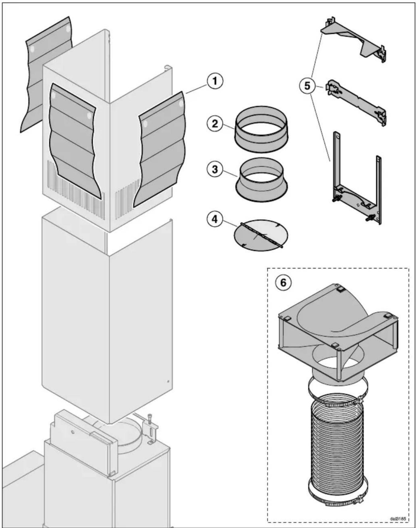 Technical diagram of a mechanical device with numbered components and exploded view, including fan, housing, and spring assembly.