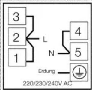 3 2 1 L N 4 5 Erdung 220/230/240V AC
