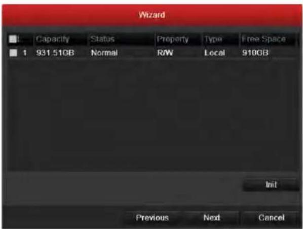 Wizard Capacity Status Property Type Free Space 1 931.51GB Normal R/W Local 910GB Init Previous Next Cancel